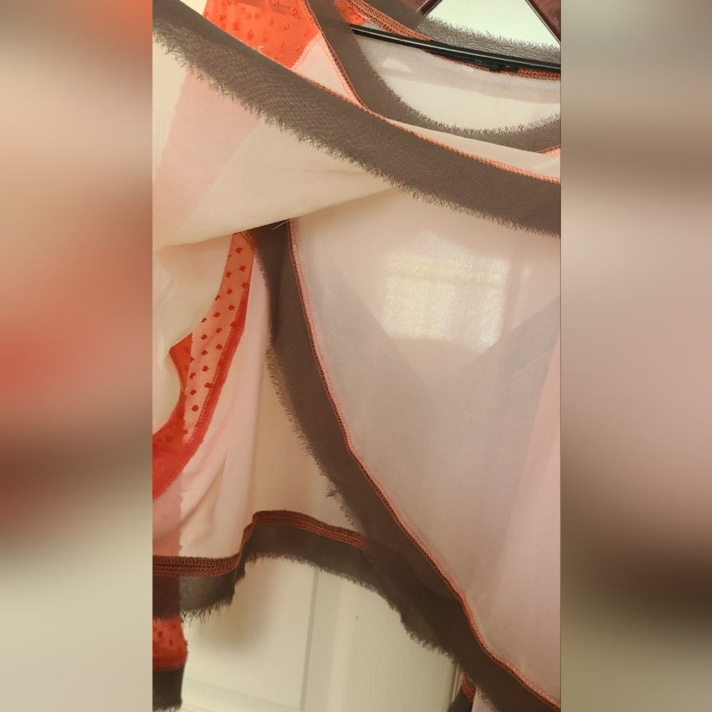 Doe & Rae Vibrant Orange, Brown, and Cream Top - Picture 4 of 6